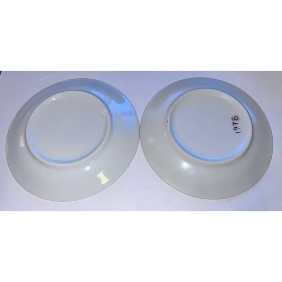 Vintage Handpainted Porcelain Candleholder, Saucers, Napkin Holder Rings, Signed - Picture 6 of 14